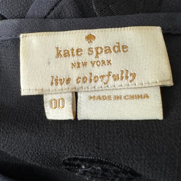 Kate Spade Silk Sheer Polka Dot Evi Flutter Sleeve Black Top Size 00 - Picture 8 of 12